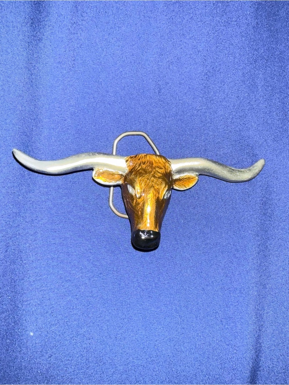 Bronze and Silver Longhorn Belt Buckle - Rustic Bull Head